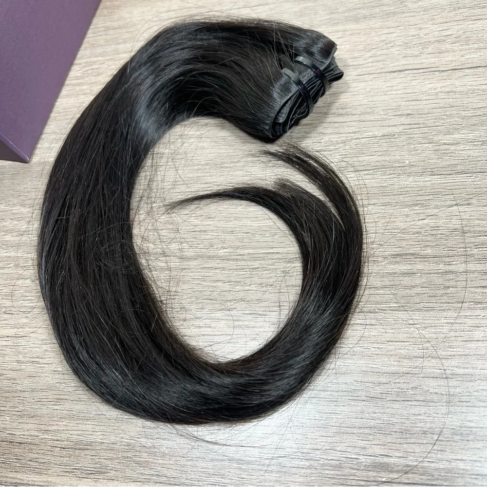 LUVME Natural Black Human Hair Zero Trace Seamless 16” Clip In Hair Extensions