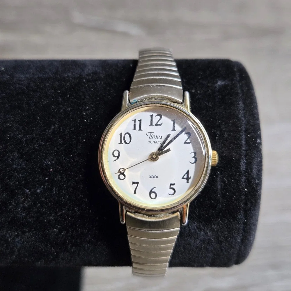 Timex Women‎ Quartz Watch Gold Silver Two Tone Expansion Band Analog Stretch