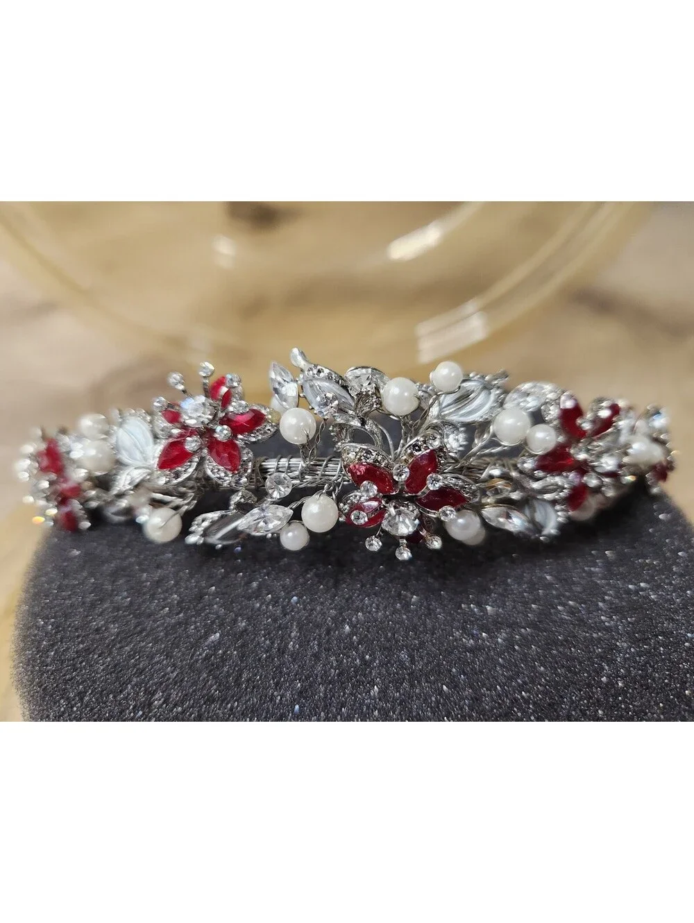 VTG Davids Bridal Wedding Prom Crystal Tiara Rhodium Pearl Apple Stone Flowers