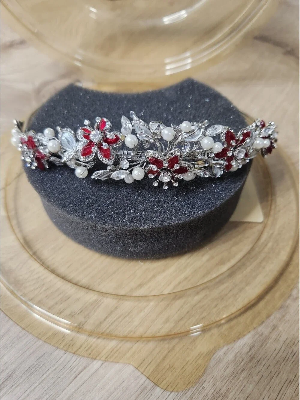 VTG Davids Bridal Wedding Prom Crystal Tiara Rhodium Pearl Apple Stone Flowers
