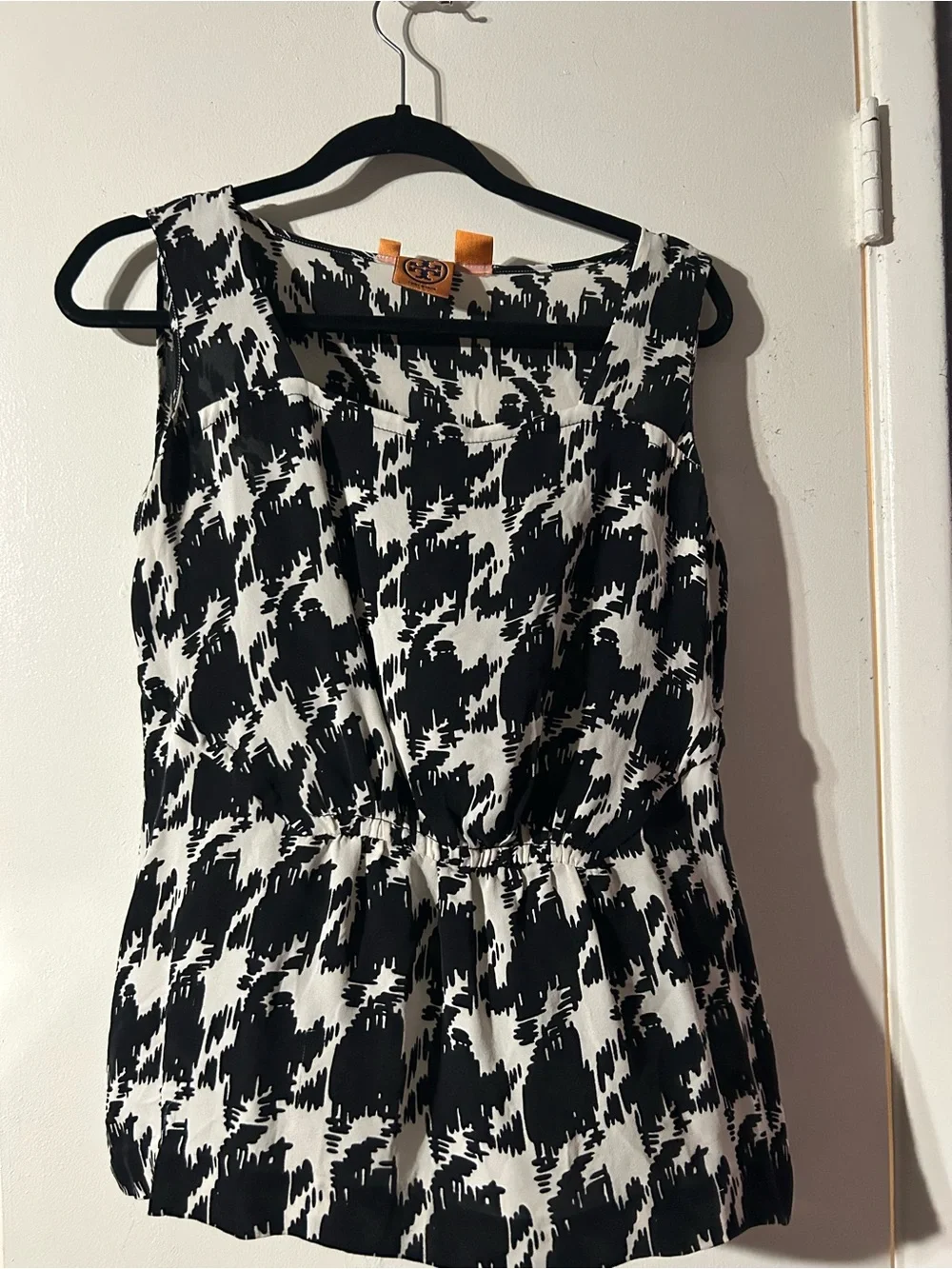 Tory Burch Black and White Abstract Print Top