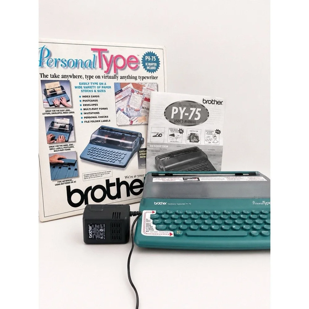 Brother‎ Personal Type Typewriter Py-75 Portable Battery Ac Adapter Paper Card