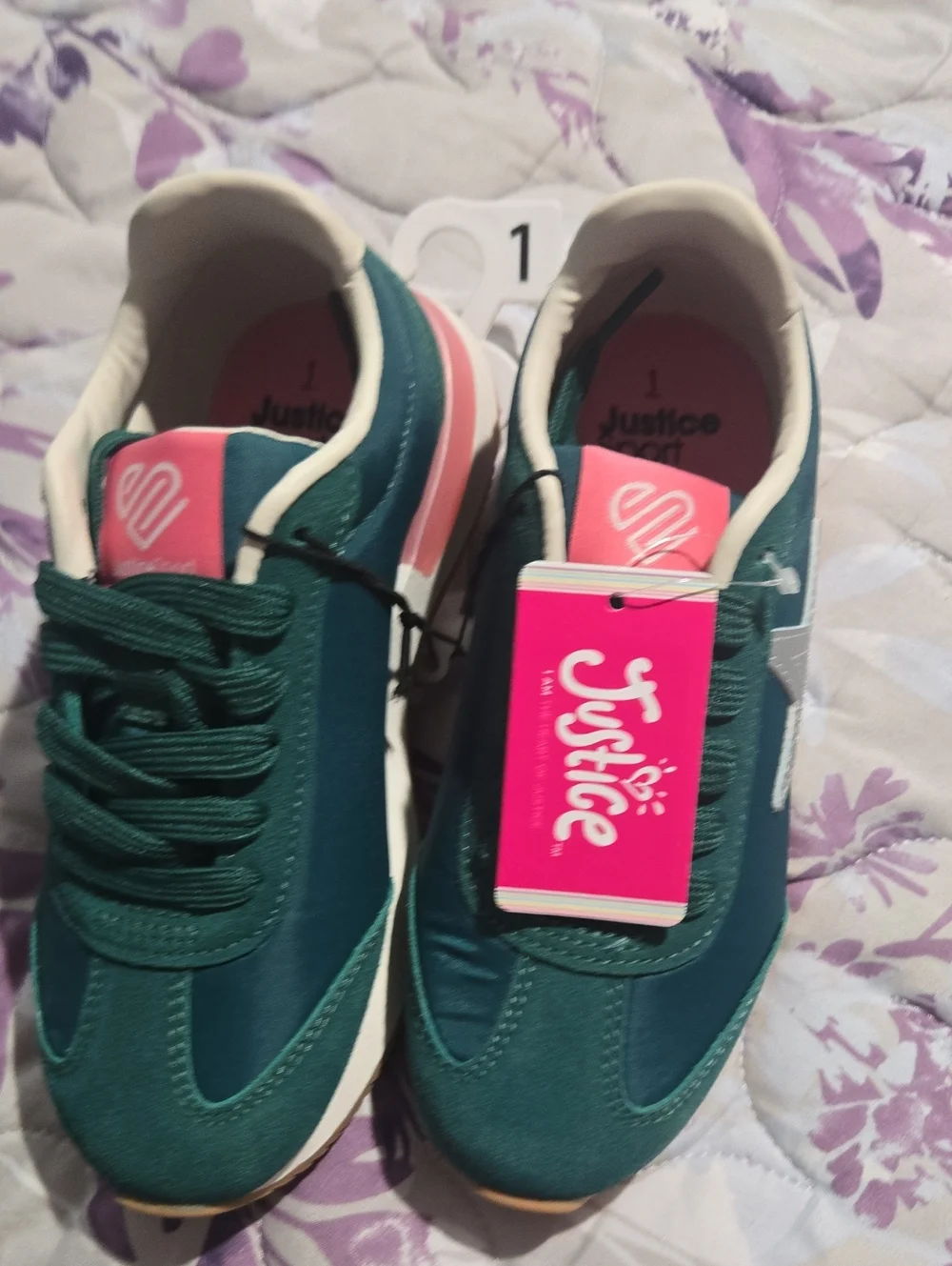 Justice Teal and Pink Girls' Lace-Up Sneakers
