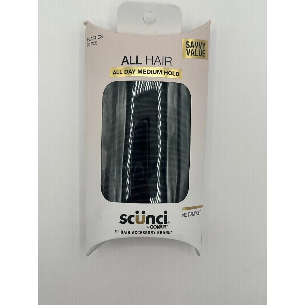 Scunci All‎ Hair Elastics 70 Pcs Black All Day Medium Hold New