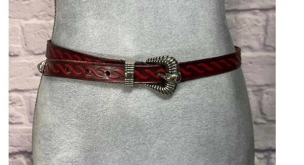 Unique Vintage Boho/Western Red Leather Belt