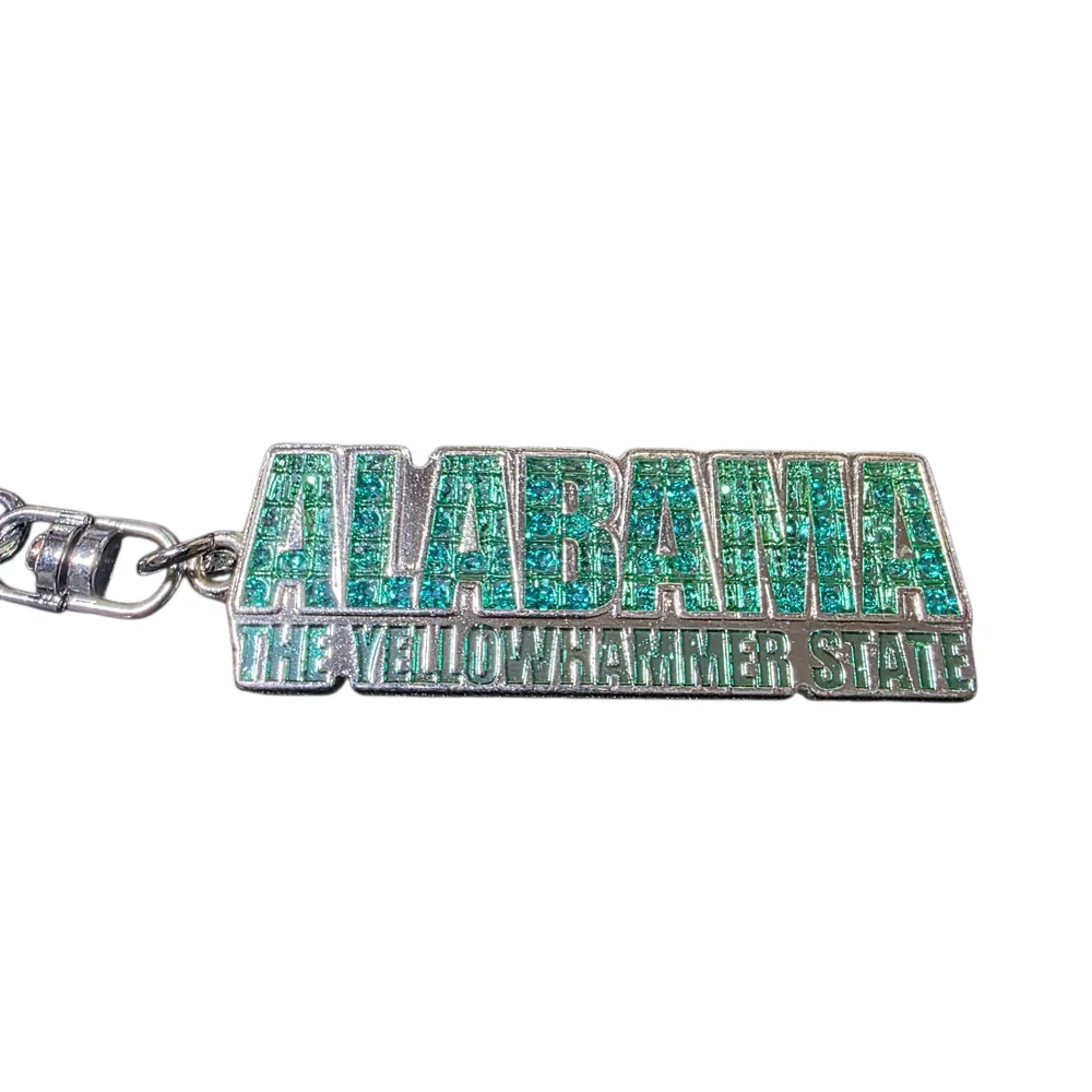 Alabama Keychain with Green Glitter