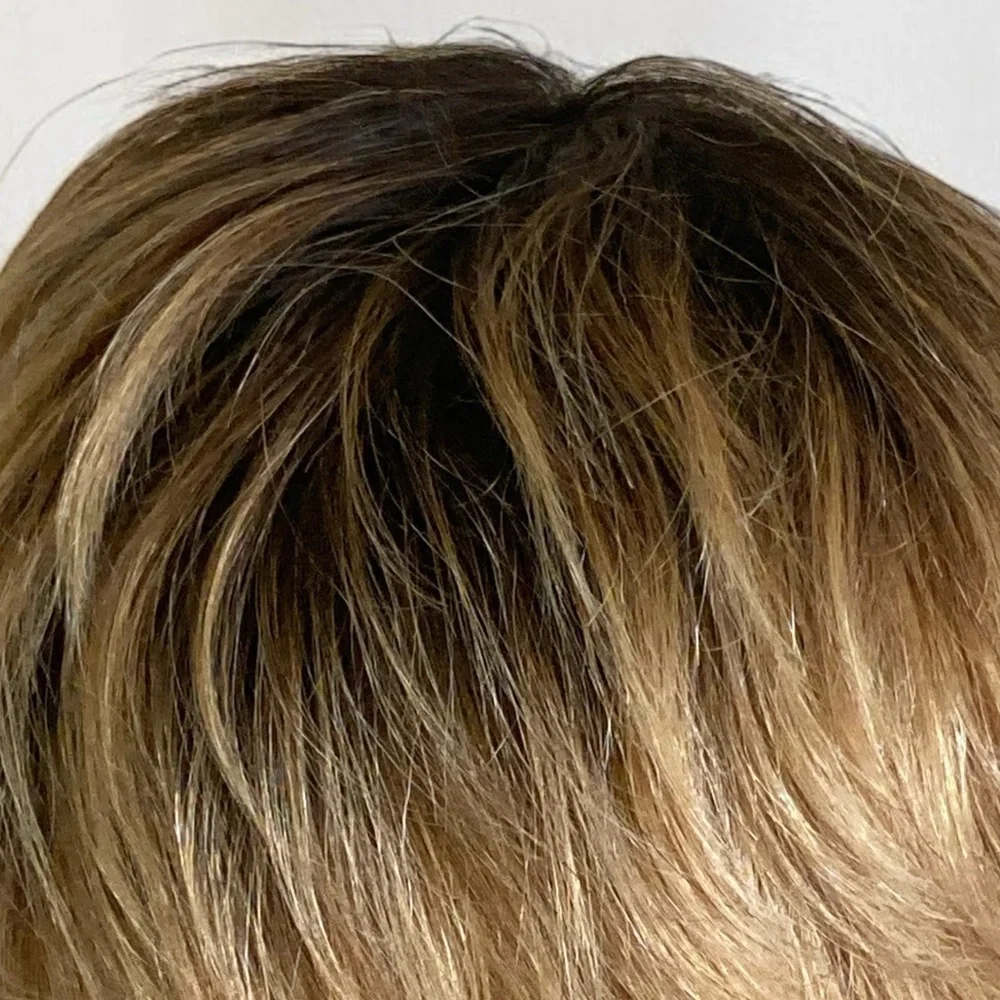 Honey Blonde Tapered Pixie Bob Dark Roots Synthetic Wig Feminine One Size Chic