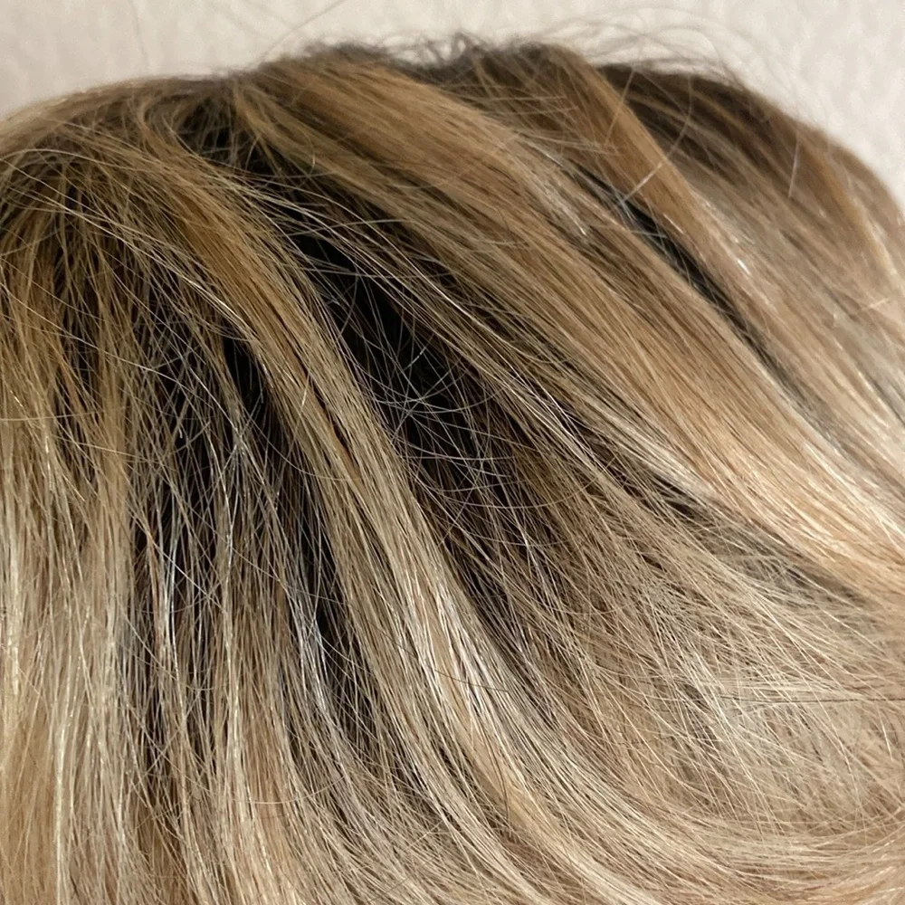 Honey Blonde Tapered Pixie Bob Dark Roots Synthetic Wig Feminine One Size Chic