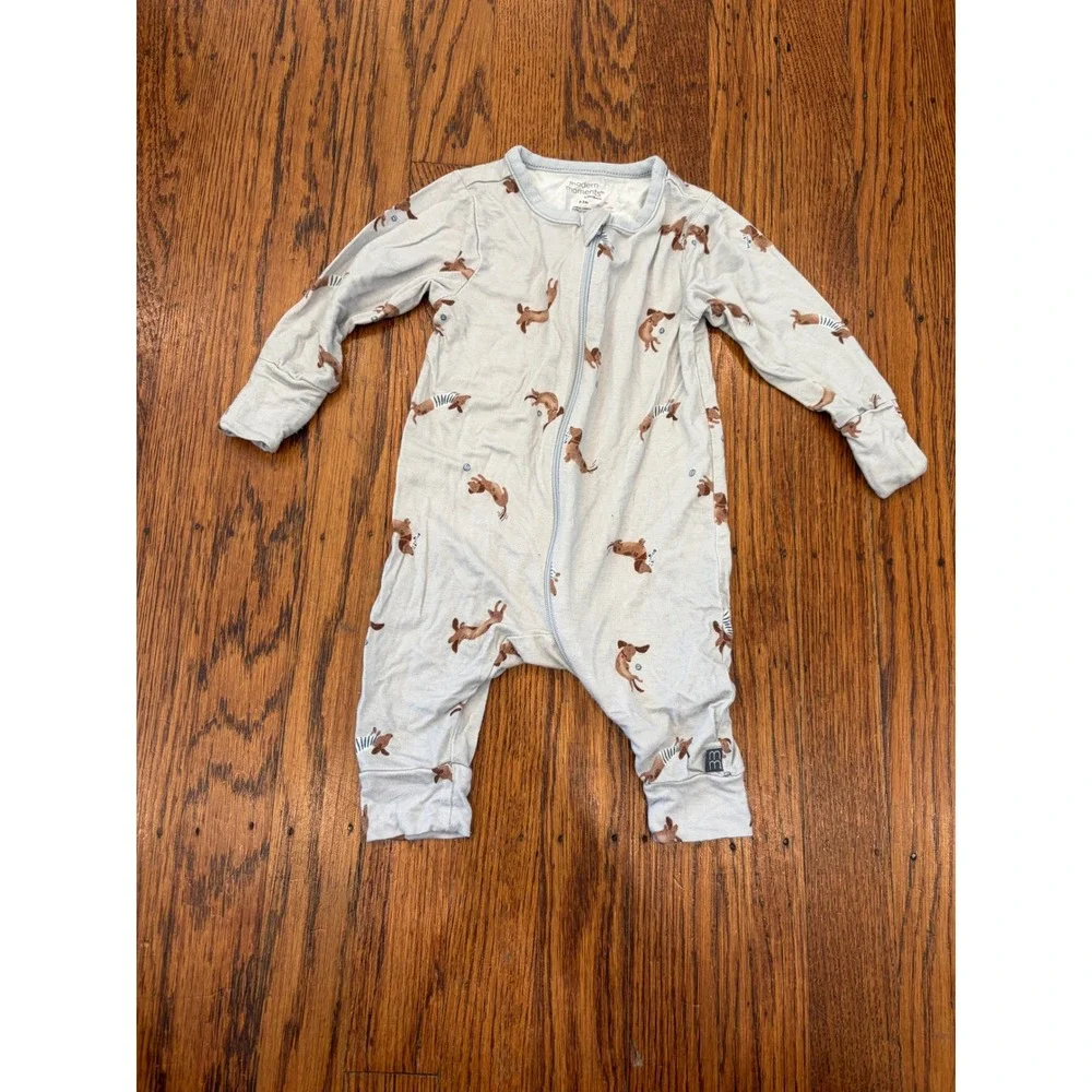 Modern Moments by Gerber Baby Boy Blue Dachshund Dog Print Zip Sleeper 0-3M