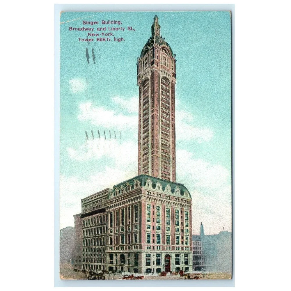 Vintage Postcard New York‎ City Singer Building Broadway Liberty Manhattan 1908