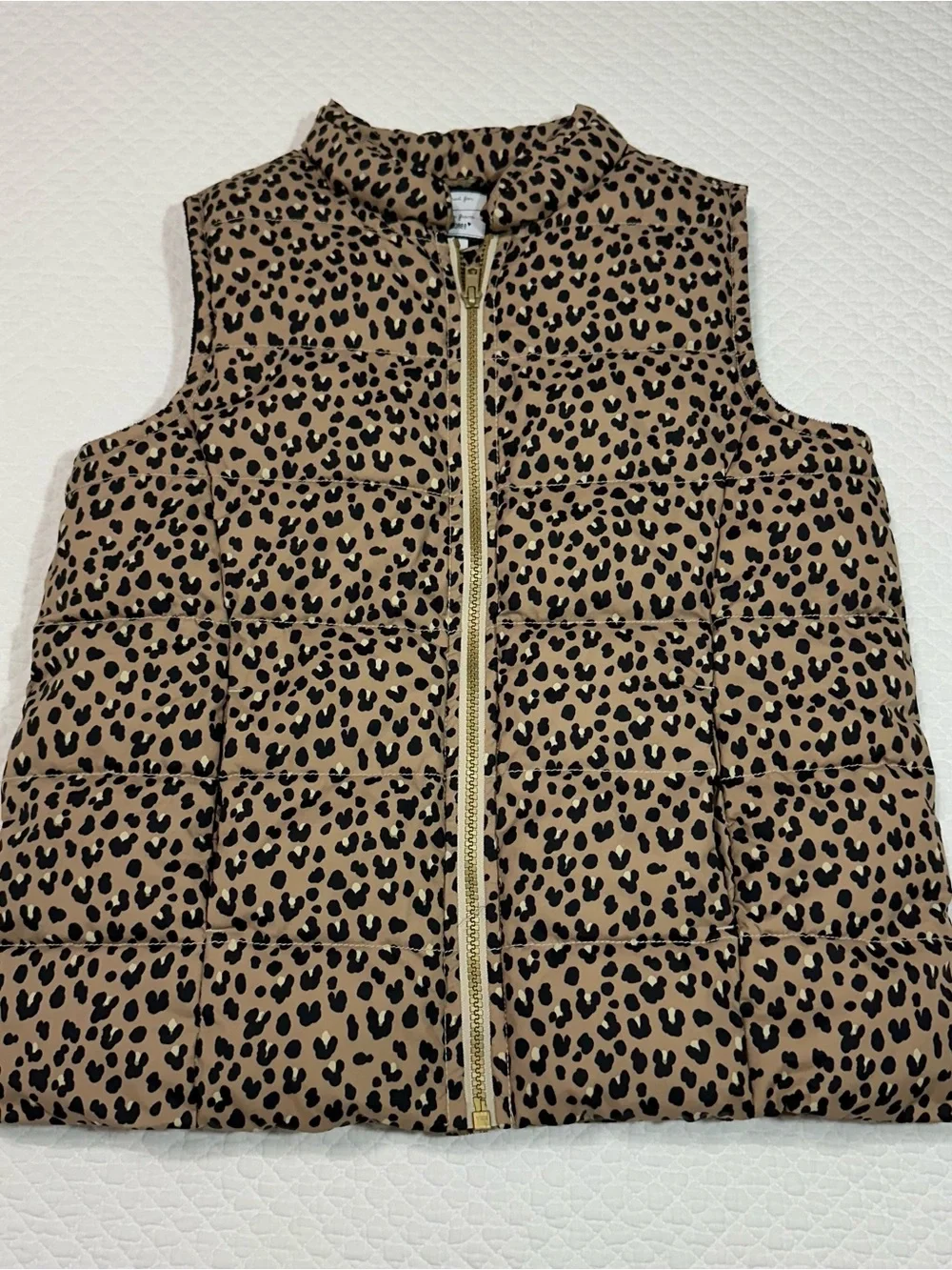 Gymboree Girls Tan Leopard Print Puffer Vest with Black Spots