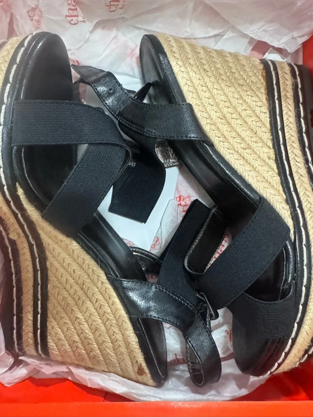 Charles By Charles David Black Espadrille Wedge Sandals