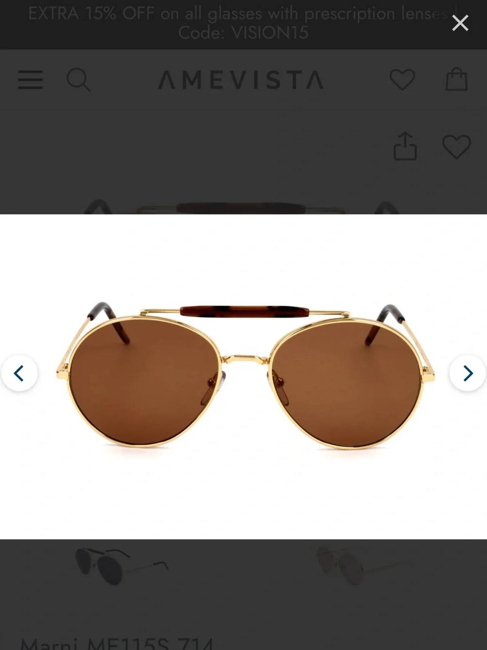 Marni Gold Frame Sunglasses with Brown Lenses and Tortoiseshell Temples