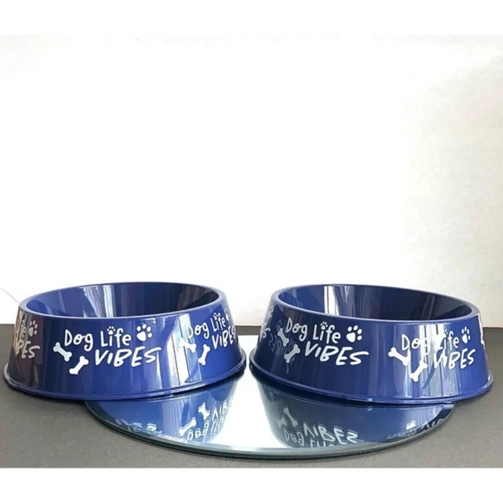 Set of 2 Dog Bowls Blue White Round Kennel Club Food Water NWT