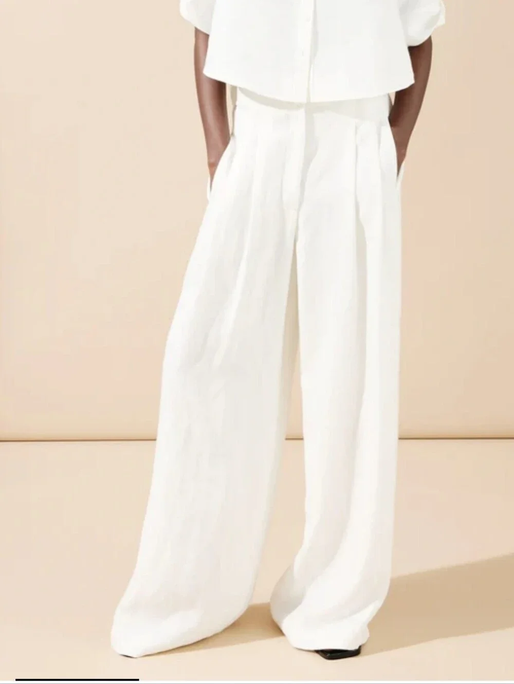 Zara Linen Blend ZW Collection Palazzo Wide Leg Pants