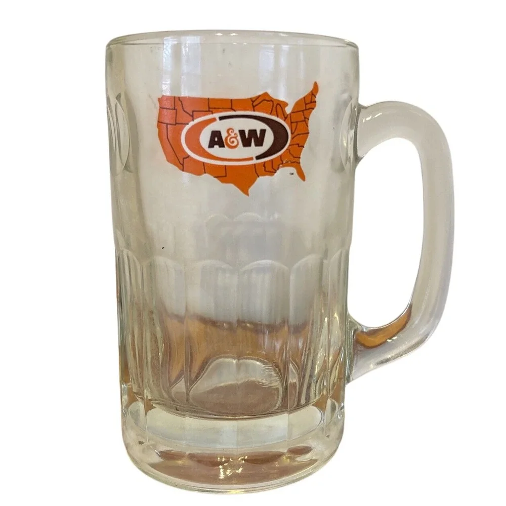 A&W Root‎ Beer Mug Glass USA Map Logo Restaurant Advertising Collectible