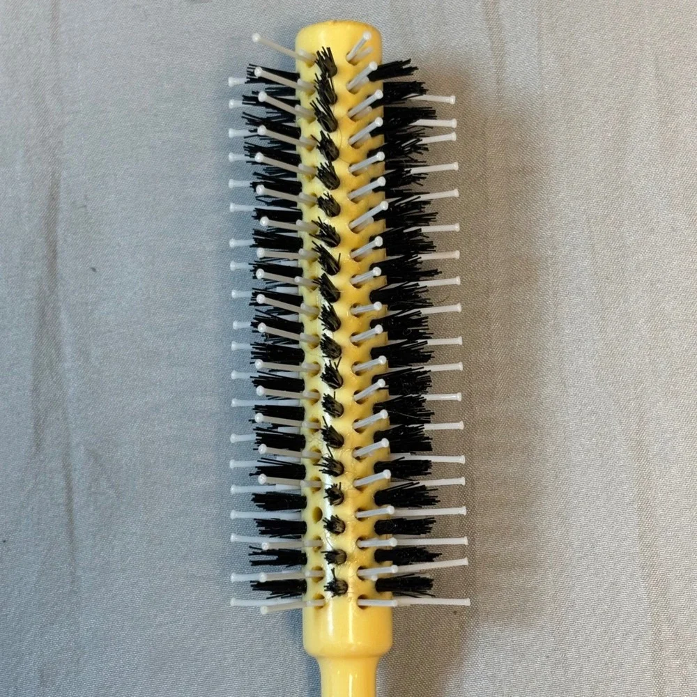 Vintage Goody Round Hair Brush Yellow Handle Black White Bristles Made in USA