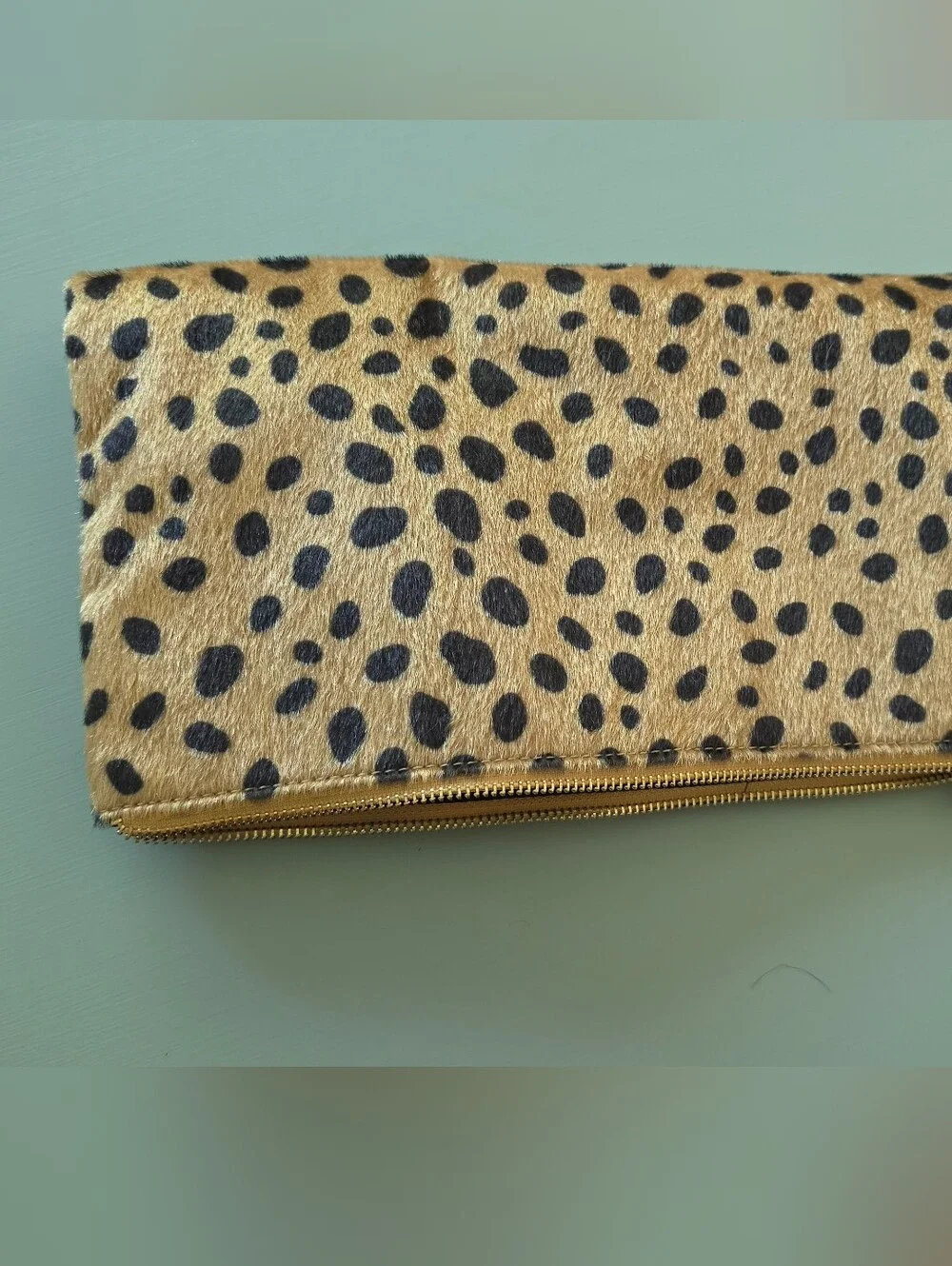 Leopard Print Zip Clutch in Tan and Black