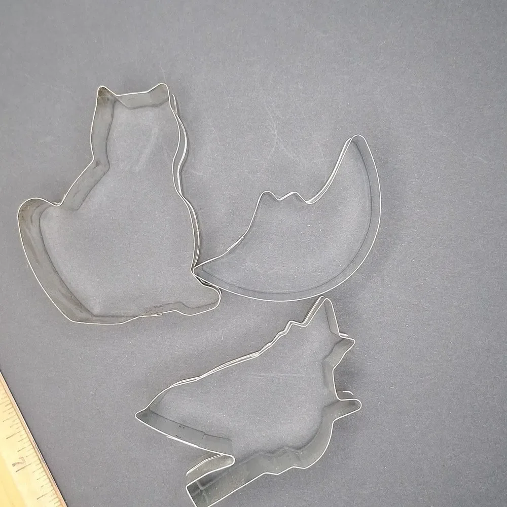 Vintage Witch Moon Cat Metal Cookie Cutters Set