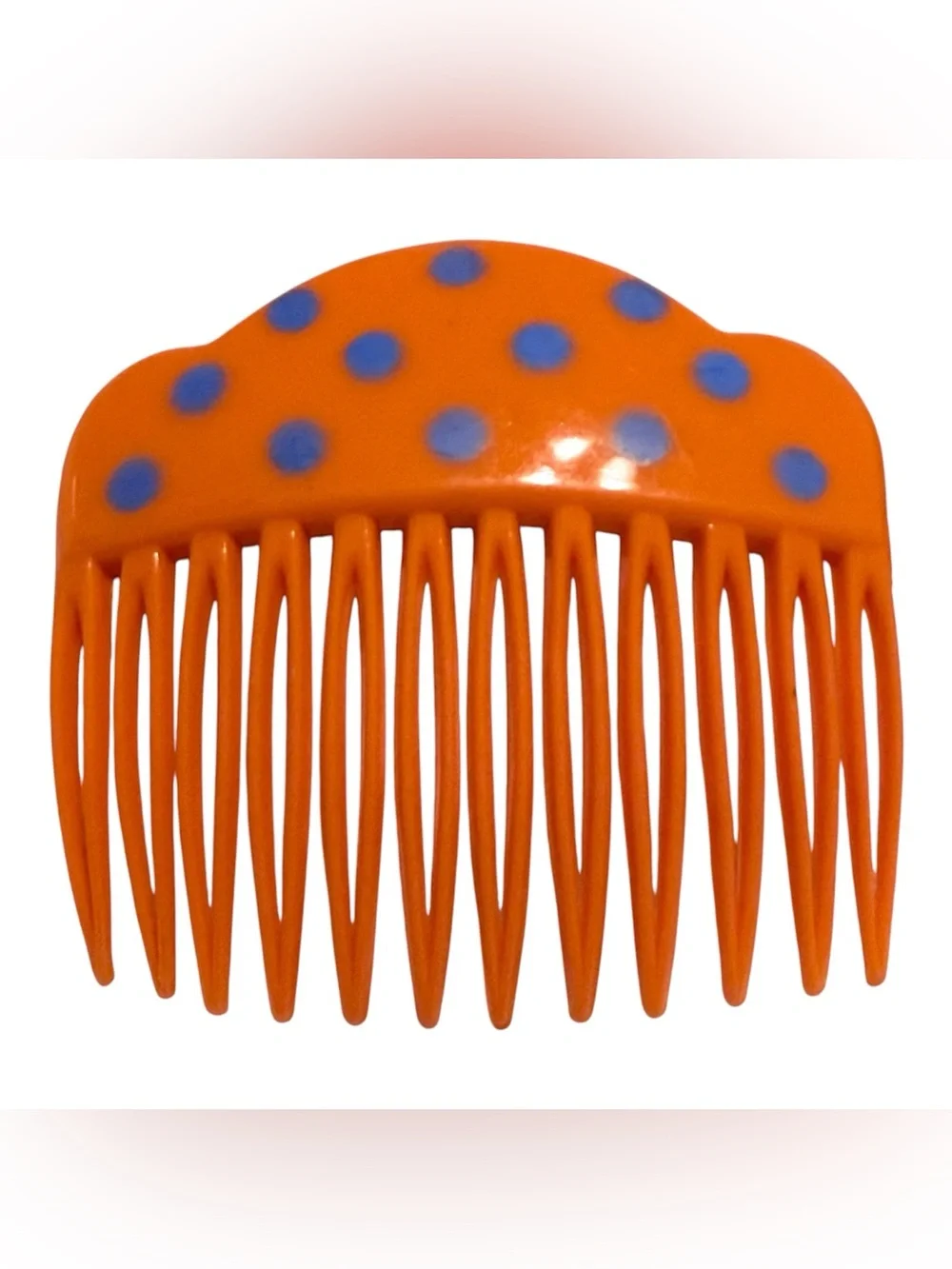 1960’s French Orange & Blue Polka Dot Hair Comb, Paris Made, Deadstock, Unworn