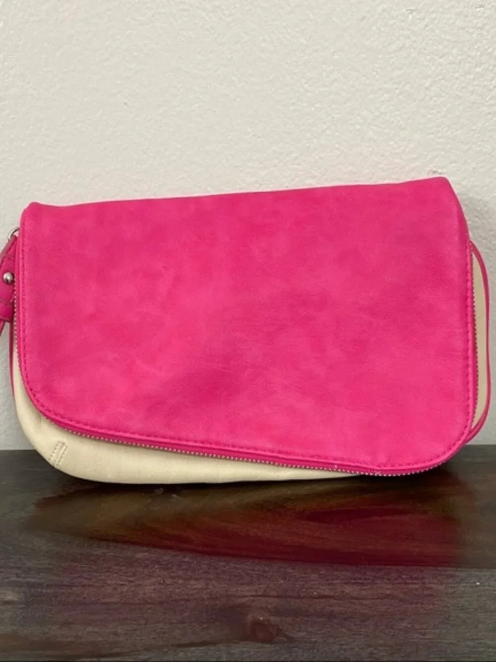 The Limited Reversible Pink & Tan Foldover Clutch Bag