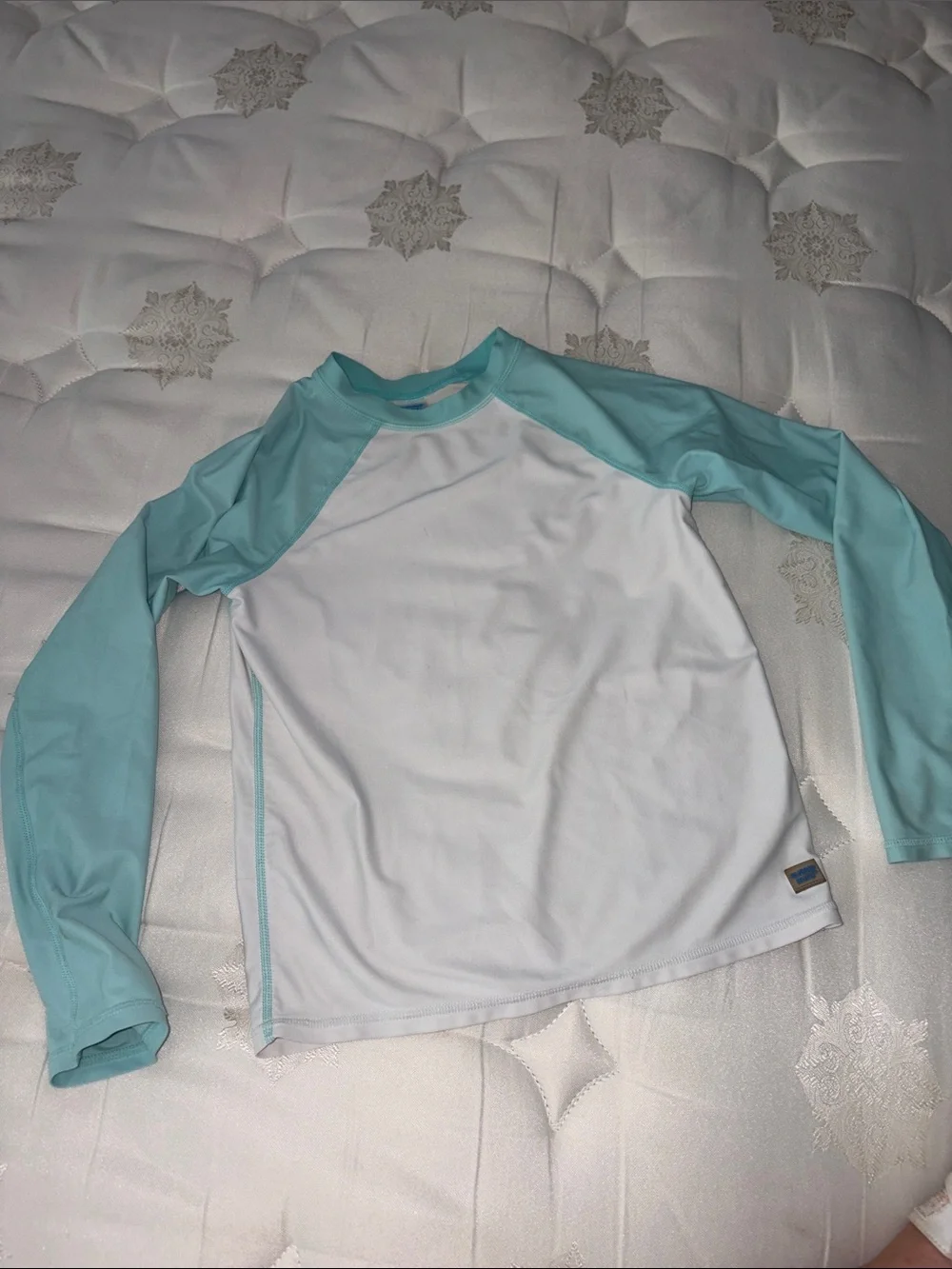 Ruffle Butts Boys White and Aqua Long Sleeve Rashguard
