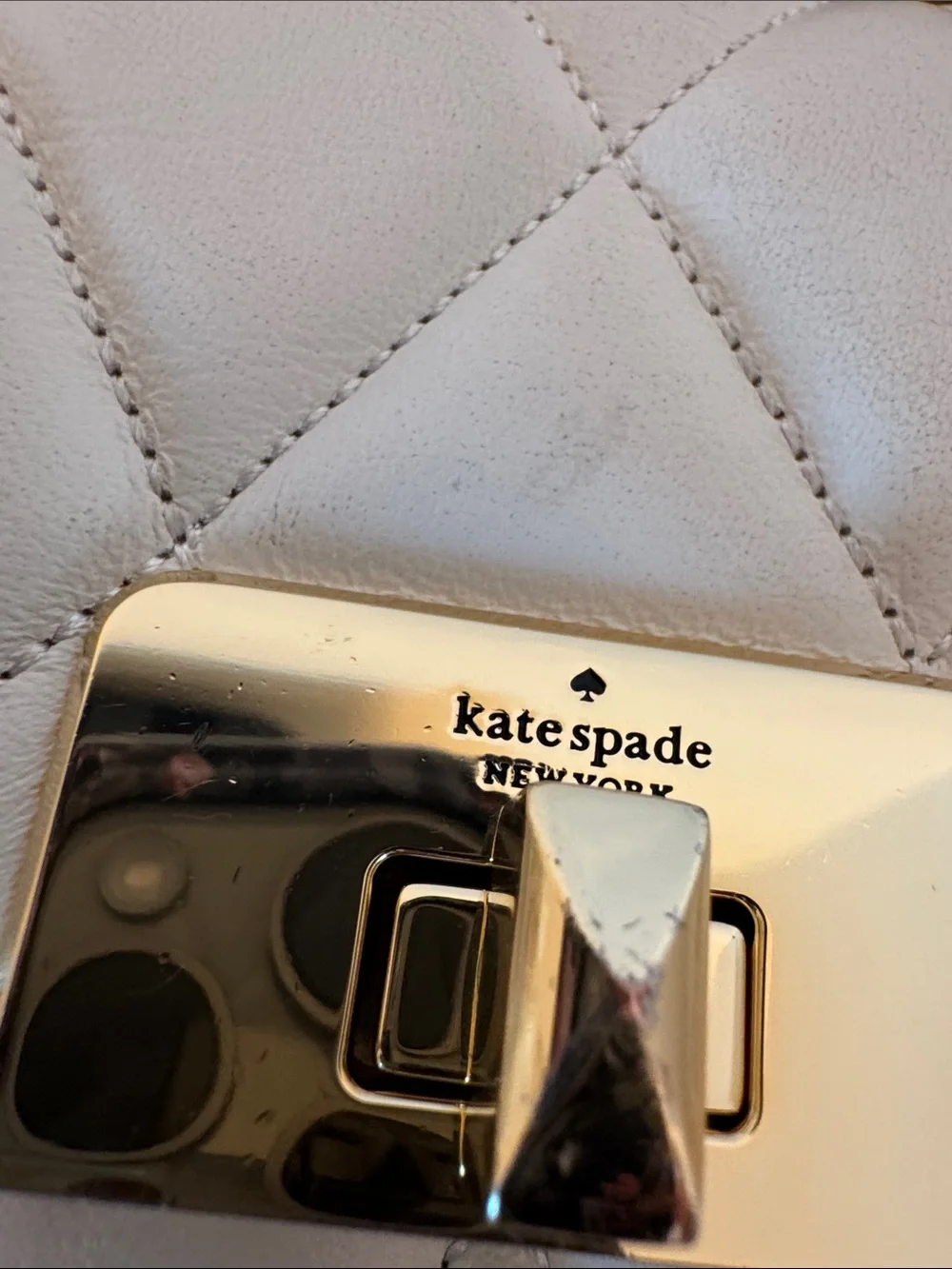 kate spade Carey Cream Quilted Crossbody with Gold Chain..Micro