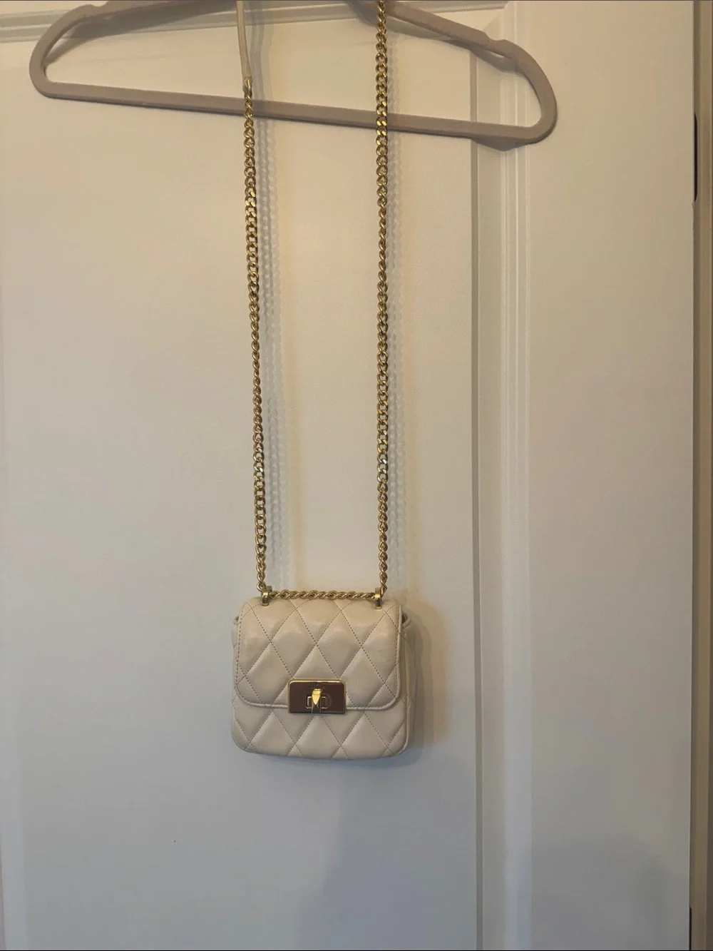 kate spade Carey Cream Quilted Crossbody with Gold Chain..Micro