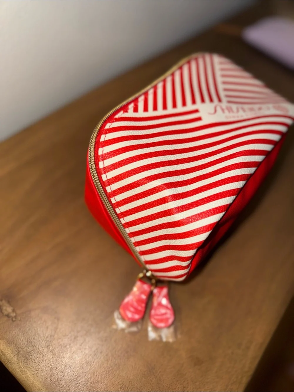 Shiseido Red and White Stripe Cosmetic Pouch