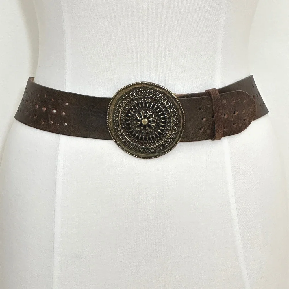 Vintage Boho Western Olga Santini Womens Belt M Brown Italian Leather Cowgirl