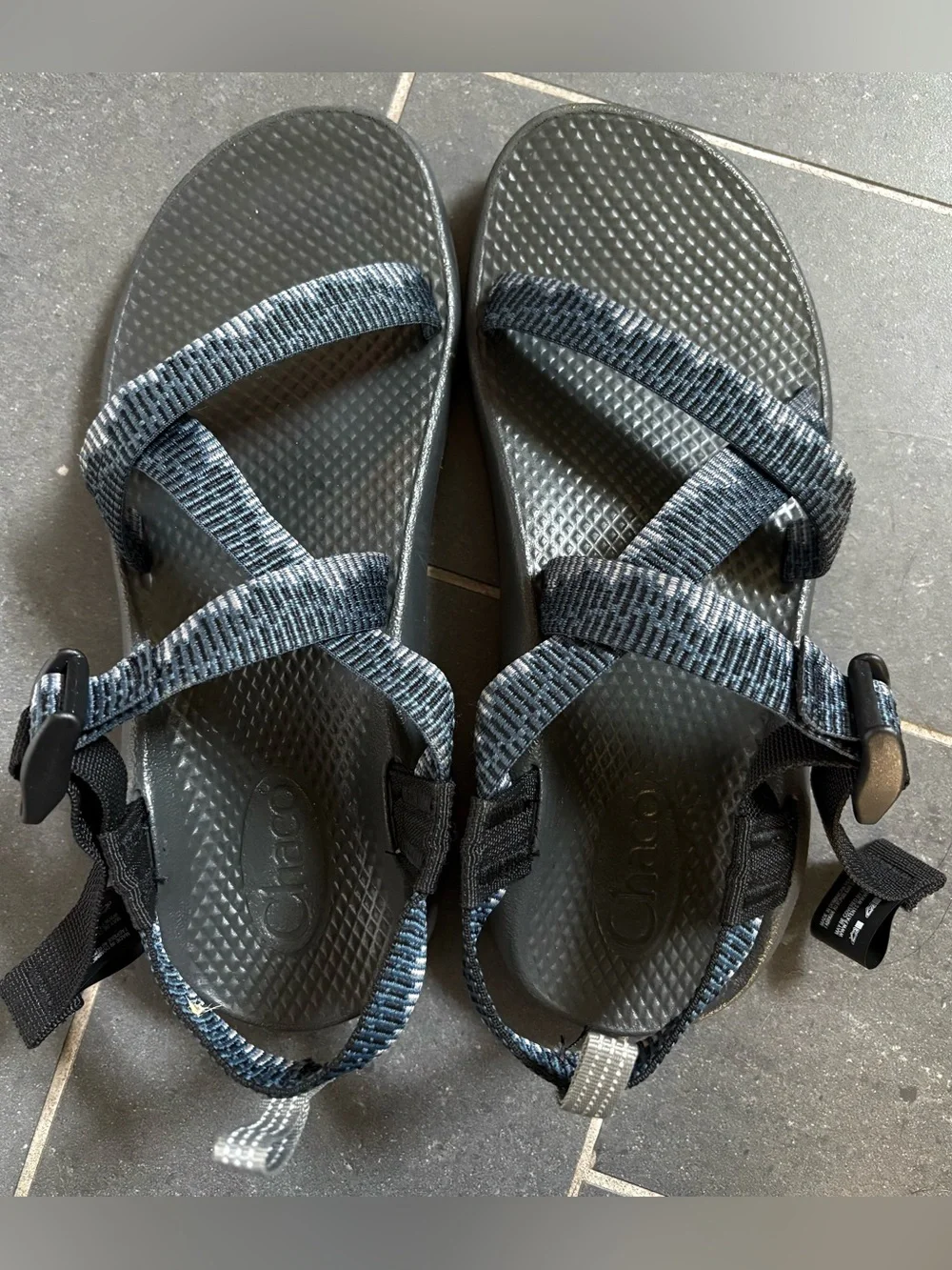 Chaco Youth Black and Gray Patterned Strap Sandals