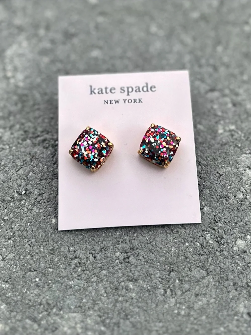 NEW Kate Spade Glitter Square Stud Earrings Pouch