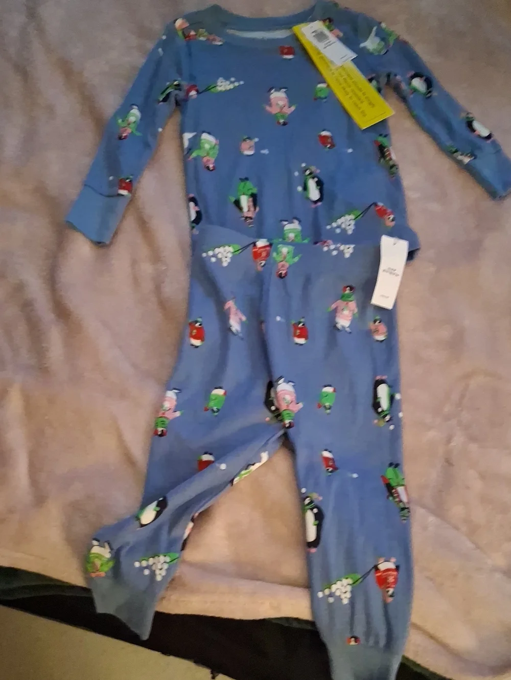 Old Navy Blue Penguin Print Kids One-Piece Footie Pajamas