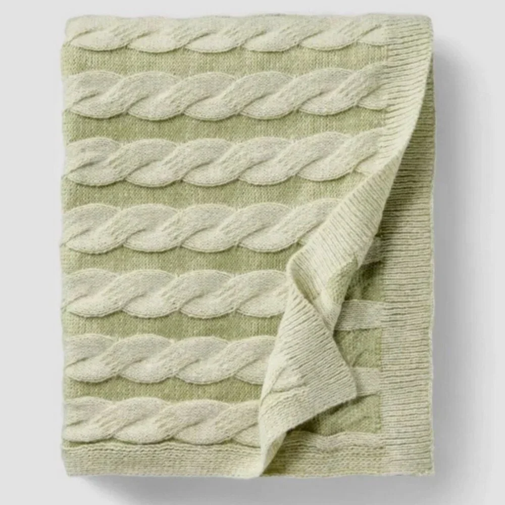 Threshold Sweater Throw Blanket Green Soft Twisted Cable Knit NEW