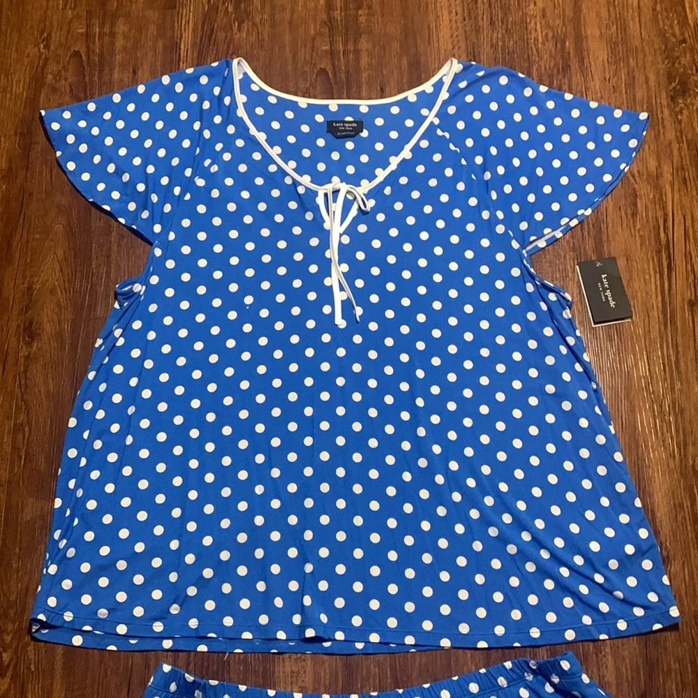 Kate Spade Pajamas 2-Piece Top Pants Set Sz 2X Blue White Polka Dot NWT