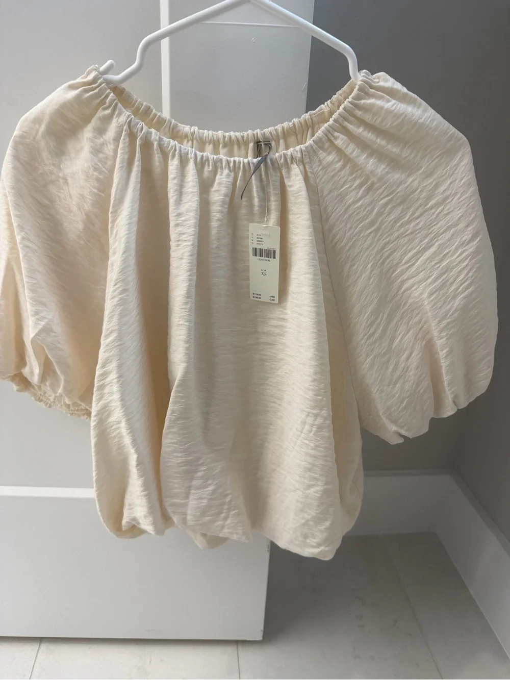 Anthropologie Cream Off-Shoulder Puff Sleeve Blouse