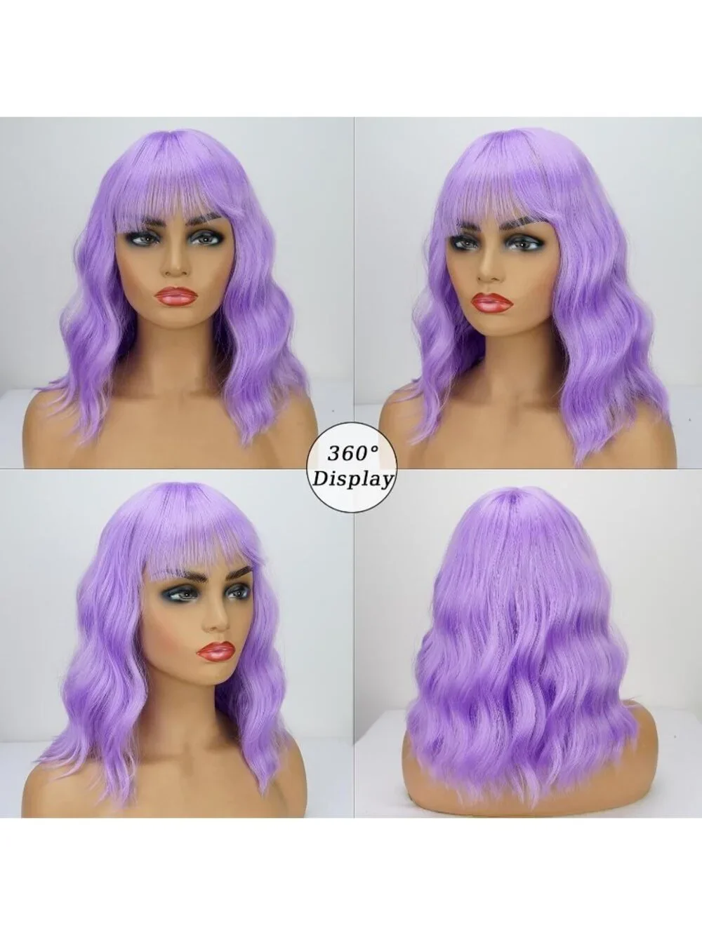 Women's Purple Soft Short Bob Style Synthetic Shoulder Length Curly Wigs