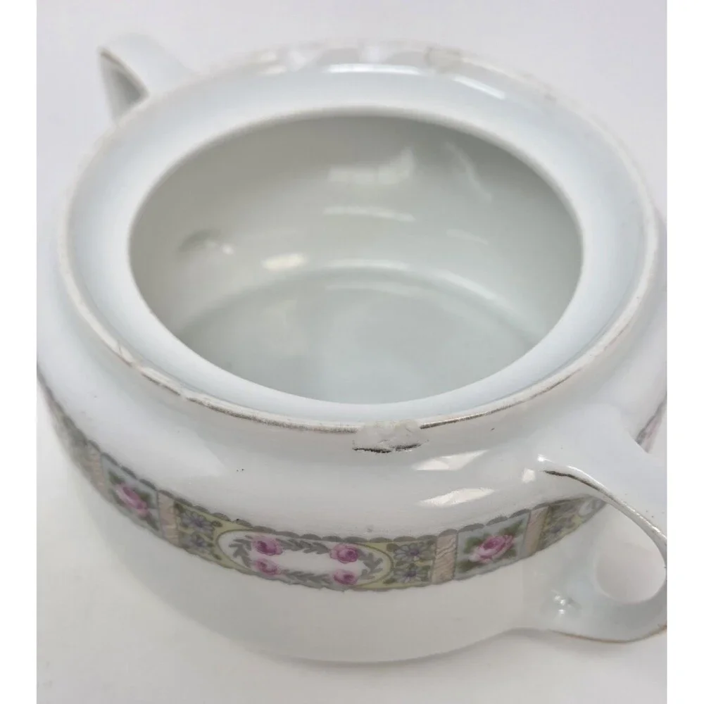 KPM Germany Antique‎ Porcelain Tea Set Creamer Sugar 2 Cups Saucers Rose 1900s