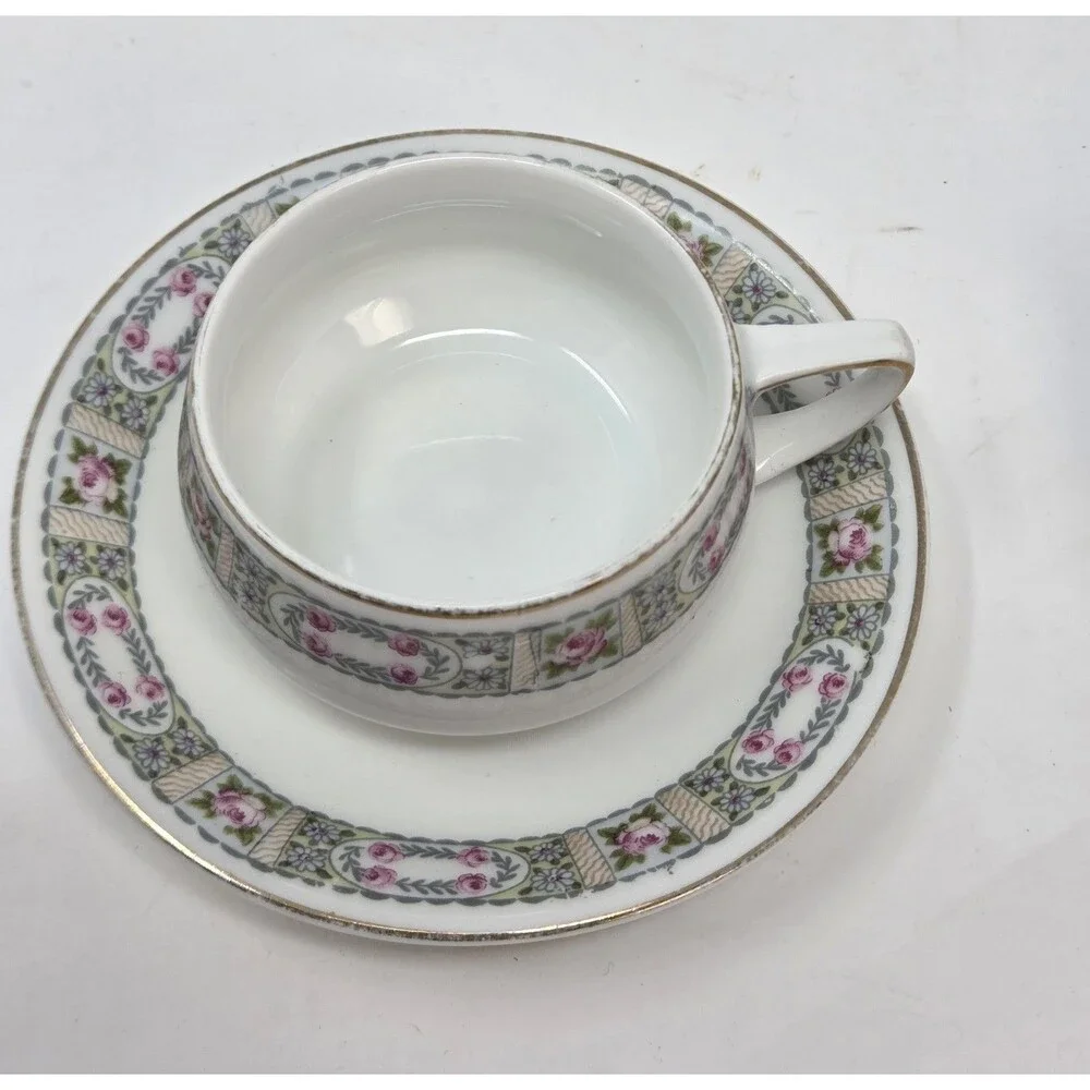 KPM Germany Antique‎ Porcelain Tea Set Creamer Sugar 2 Cups Saucers Rose 1900s