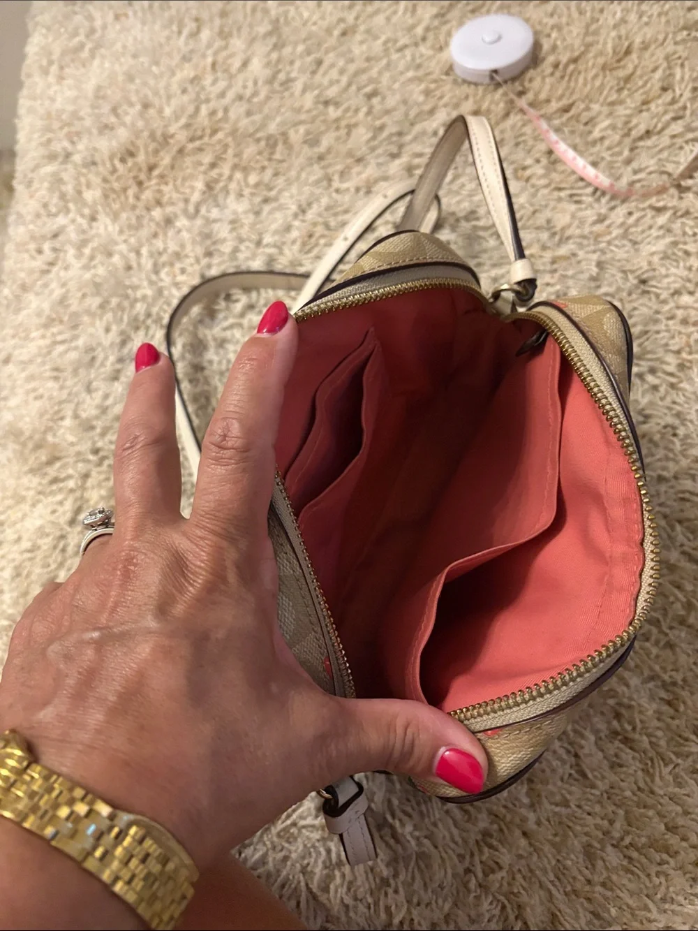 Coach Khaki Signature Strawberry Crossbody in Khaki/Red