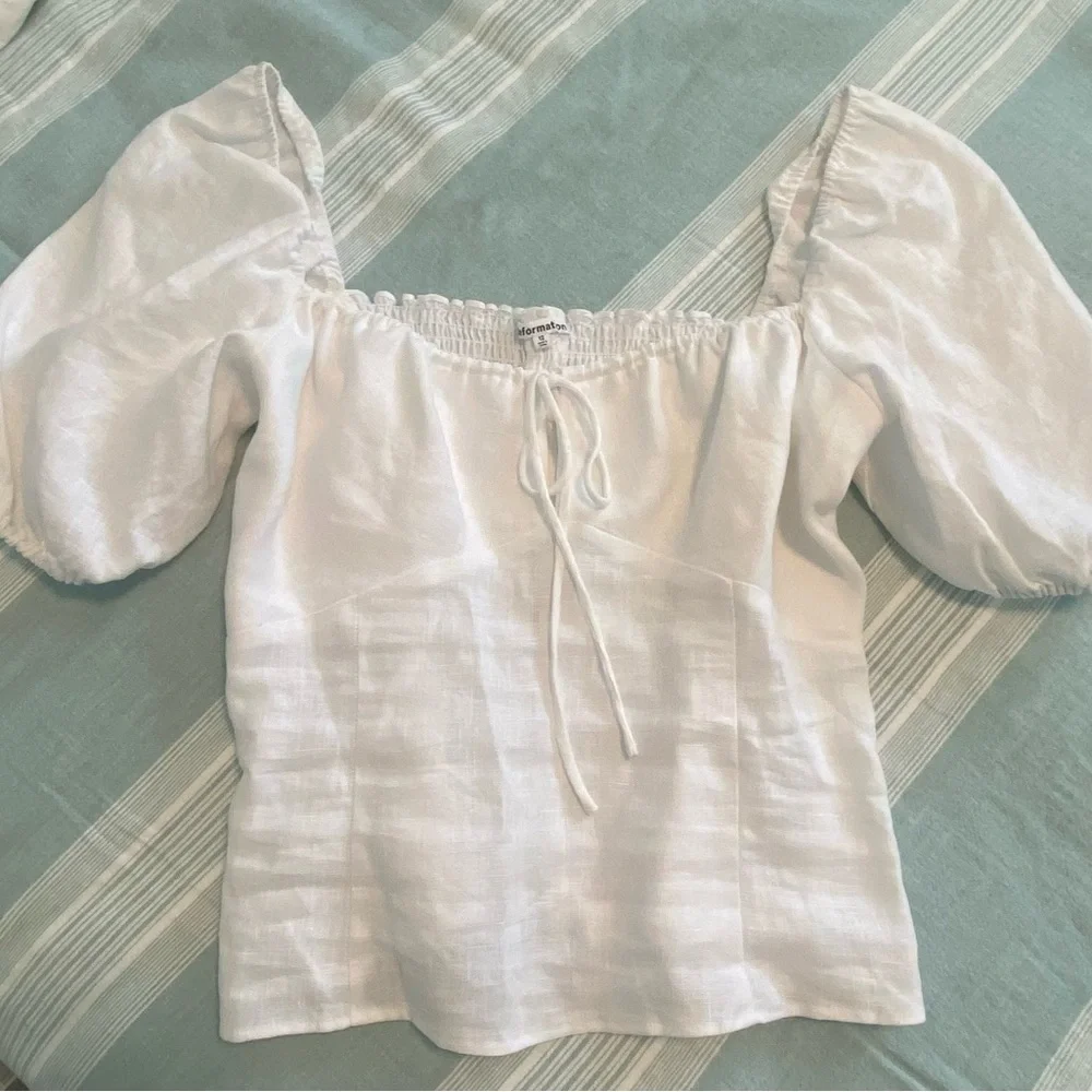 Reformation Rory White Puff Sleeve Tie Front Top