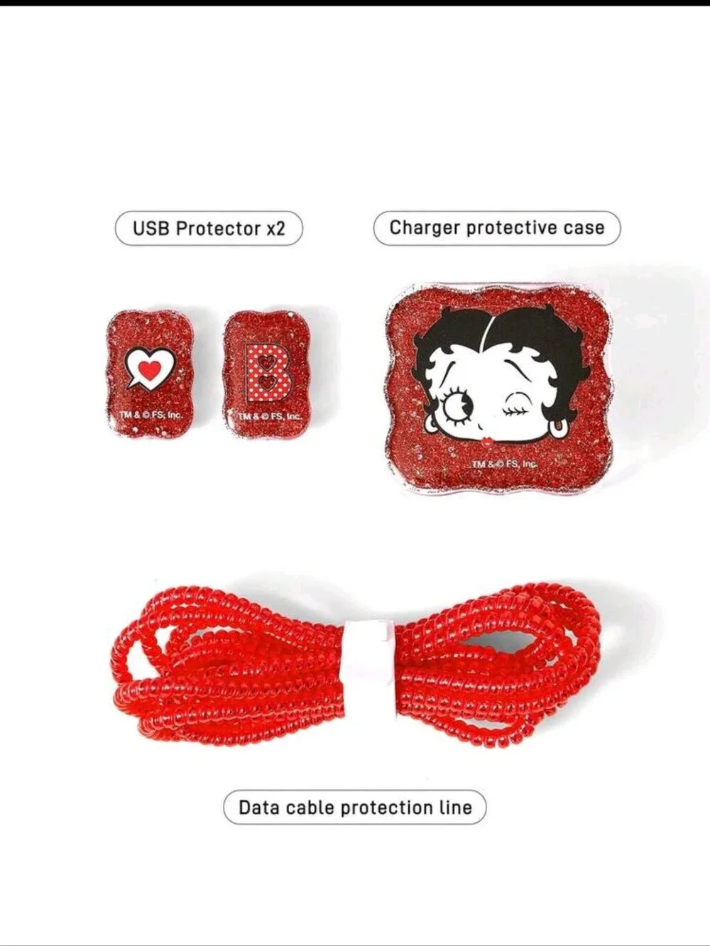 Betty Boop  3 Pcs Data Line Protective Cover, Charger