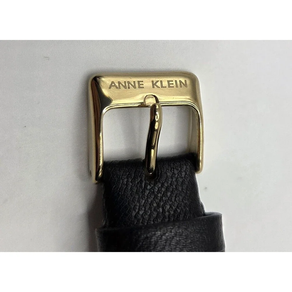 Anne Klein womens watch gold rectangle black leather strap AK/2706CHBK Untested