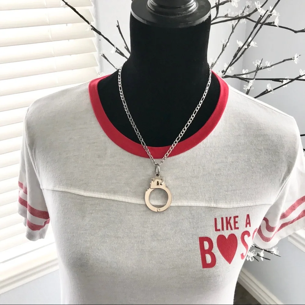 🆕3D Handcuffs Pendant Necklace Large Stainless Steel