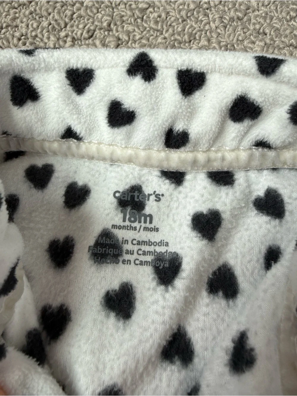 Carter's White Fleece bunting One-Piece with Black Hearts Print, 18m