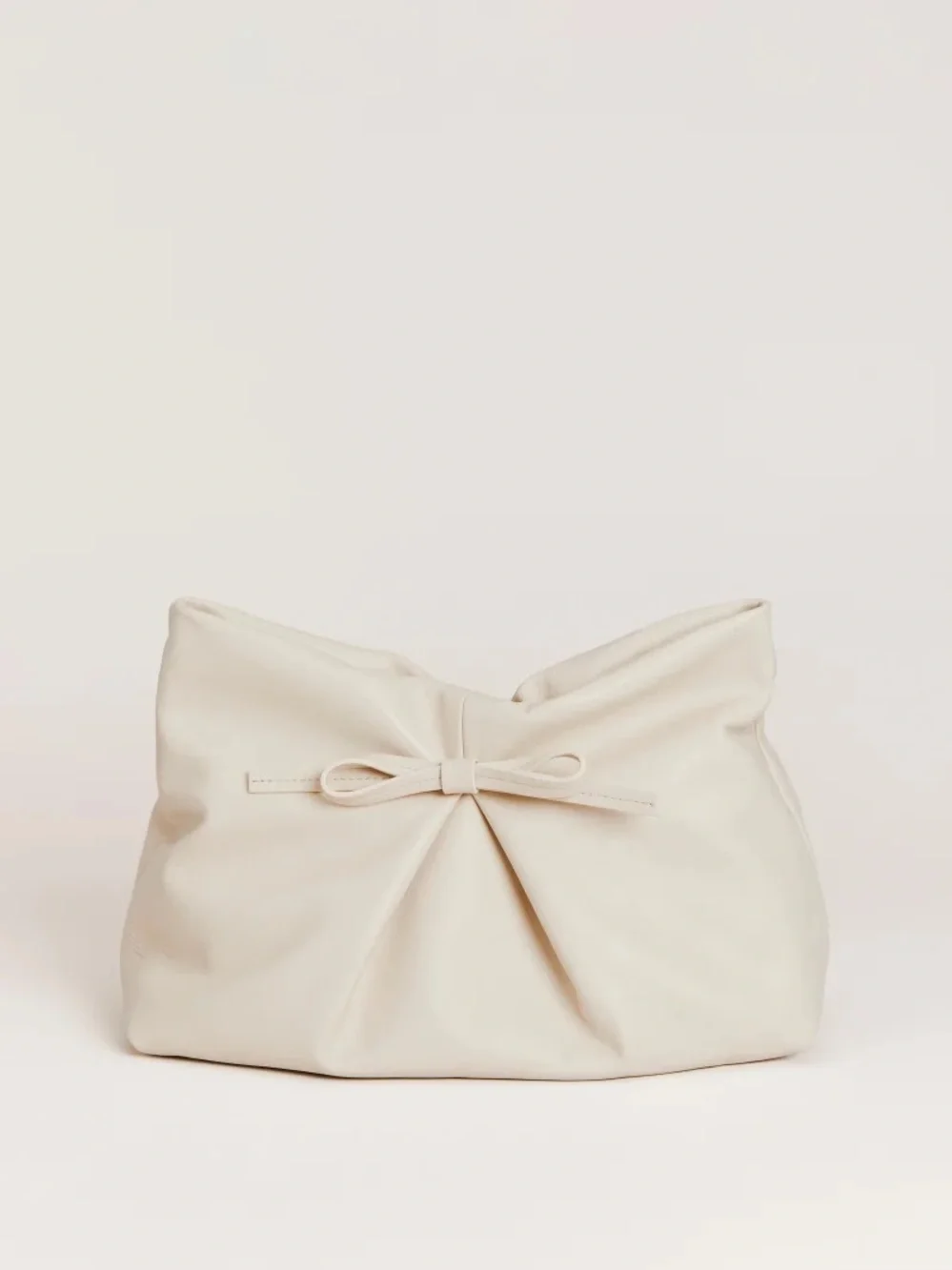 Reformation Cream Fold-Over Clutch with Bow Detail