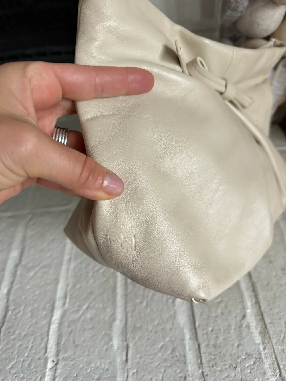 Reformation Cream Fold-Over Clutch with Bow Detail