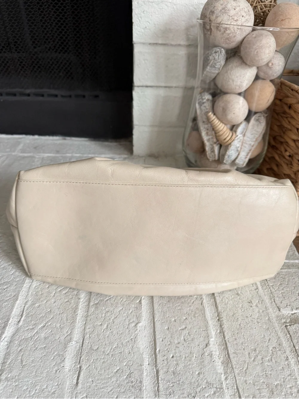 Reformation Cream Fold-Over Clutch with Bow Detail