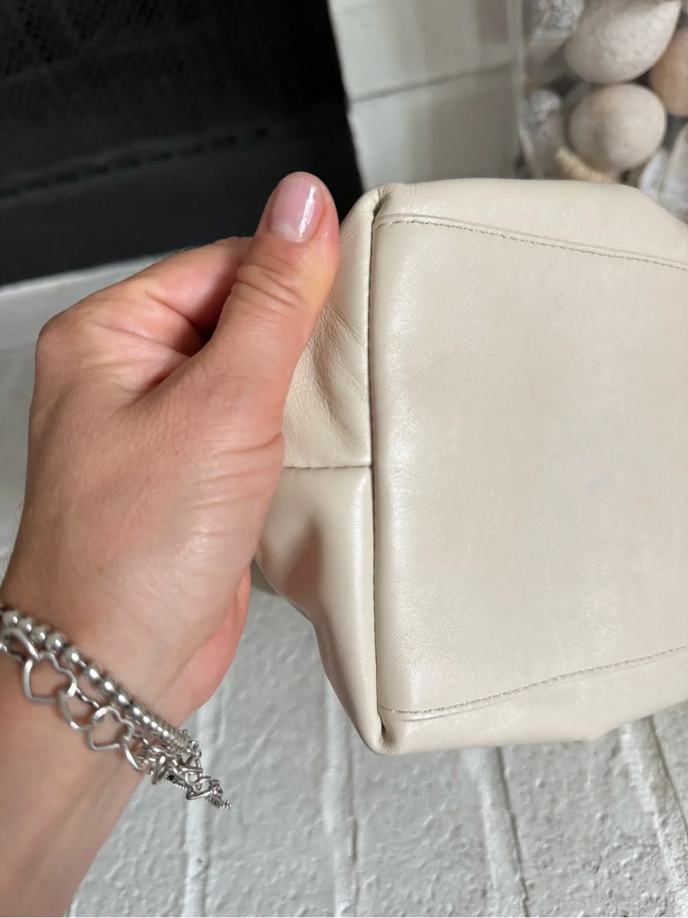 Reformation Cream Fold-Over Clutch with Bow Detail