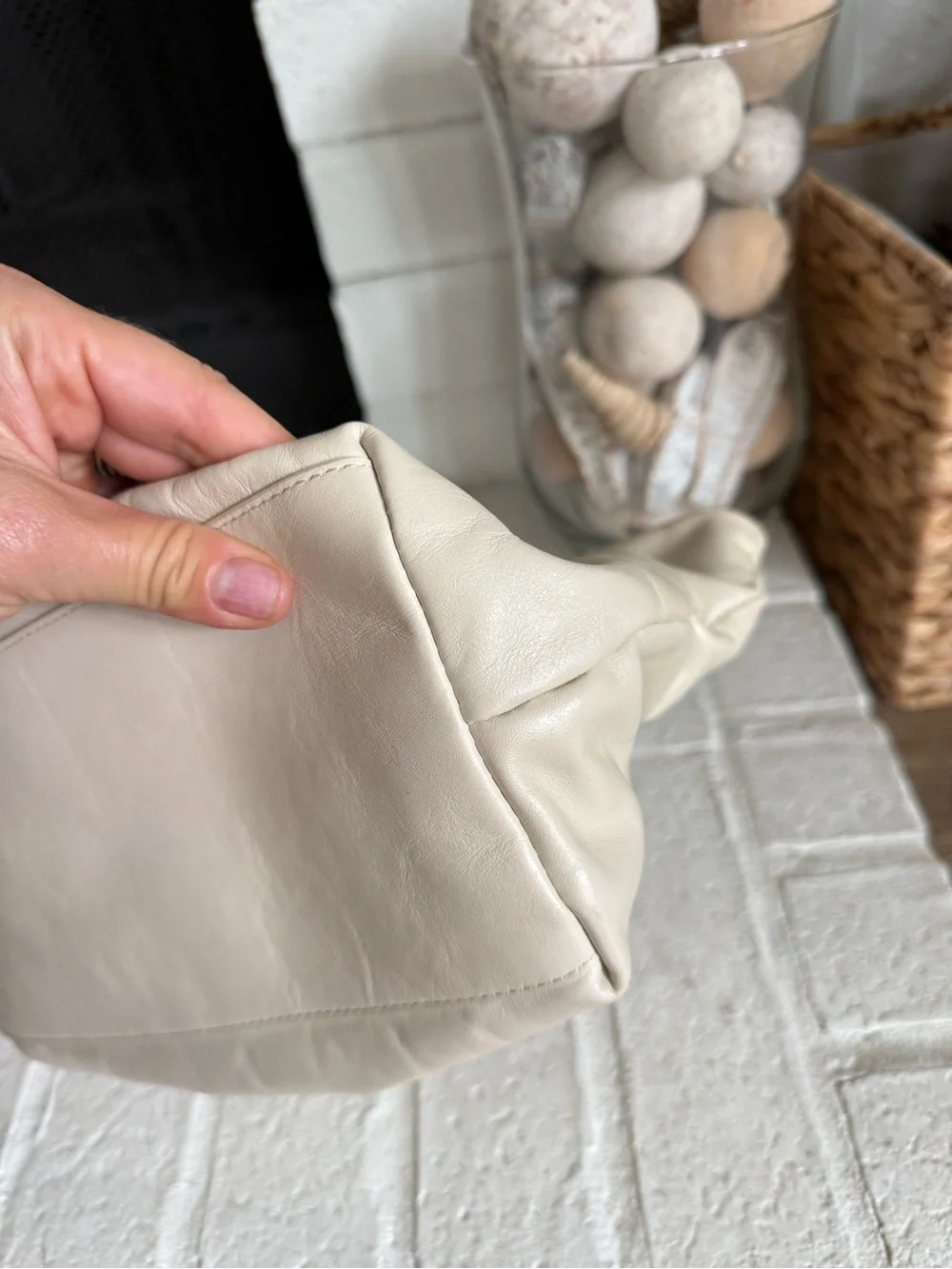Reformation Cream Fold-Over Clutch with Bow Detail